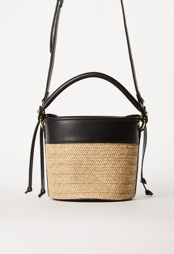 Top Handle Bucket Bag Natural/ Black