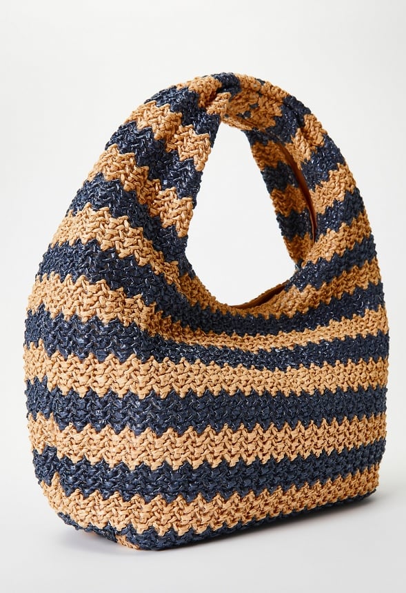 Stripe Crochet Raffia Bag Natural/ Medieval Blue