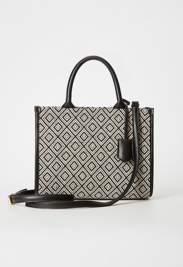 Boxy Tote with Crossbody Strap Black Multi