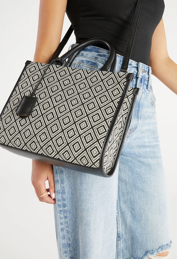 Boxy Tote with Crossbody Strap Black Multi