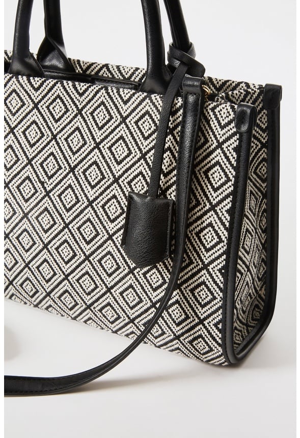 Boxy Tote with Crossbody Strap Black Multi