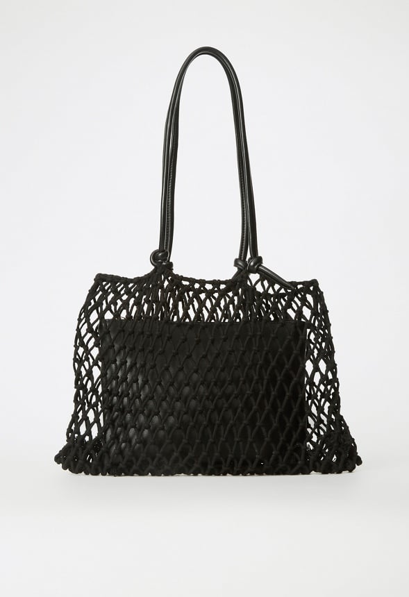 Macrame Tote with Knotted Handles Black