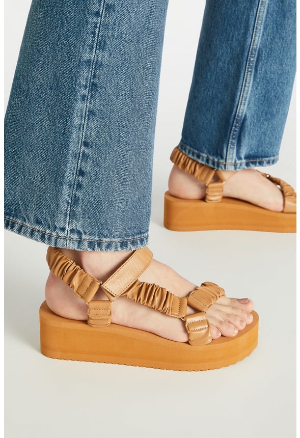 Taneisa Rouched Strap Wedge Light Camel