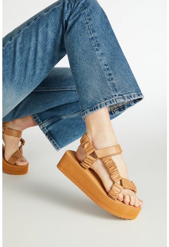 Taneisa Rouched Strap Wedge Light Camel